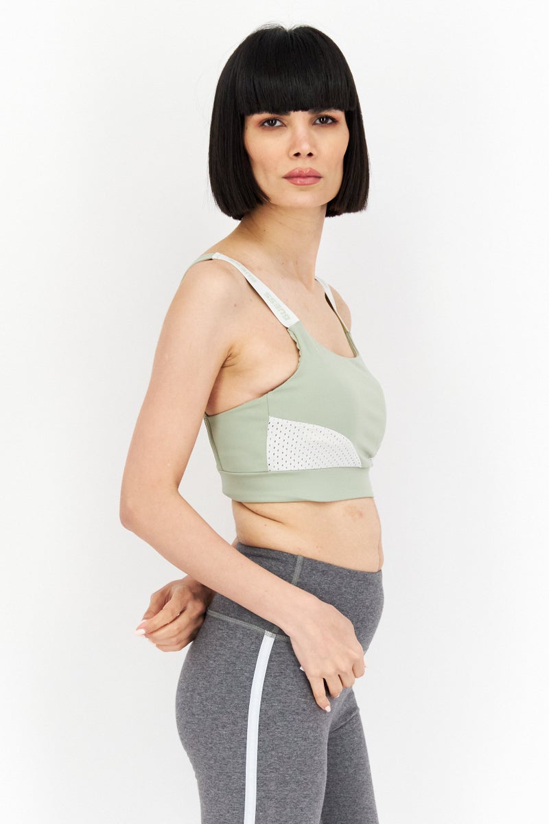 GUESS حمالة صدر رياضية للنساء بشعار العلامة التجارية، أخضر - Image 2